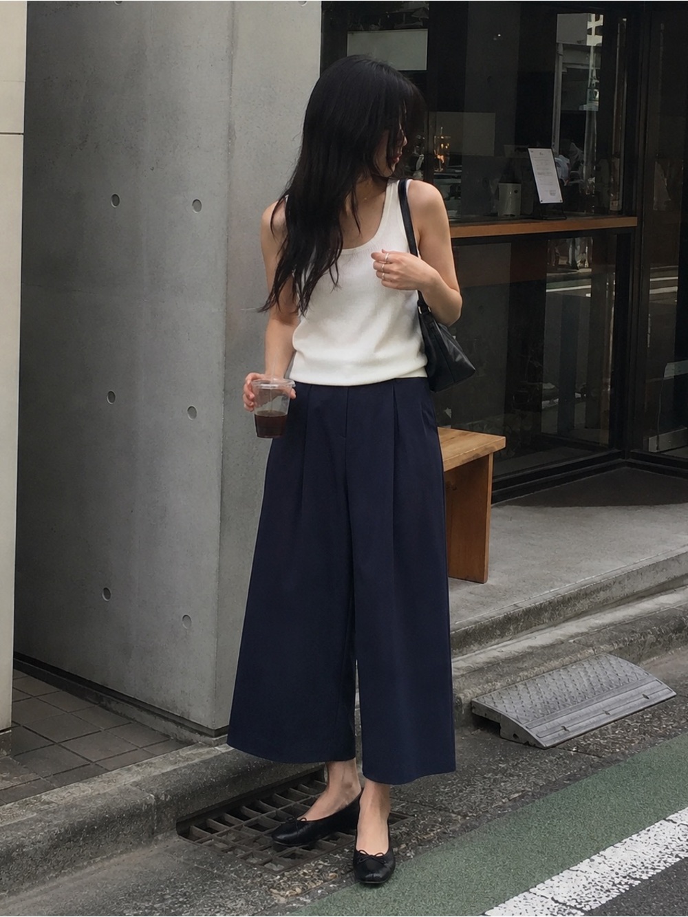 UNIQLO Navy Wide Leg Culotte Pants Japanese Minimalist Style